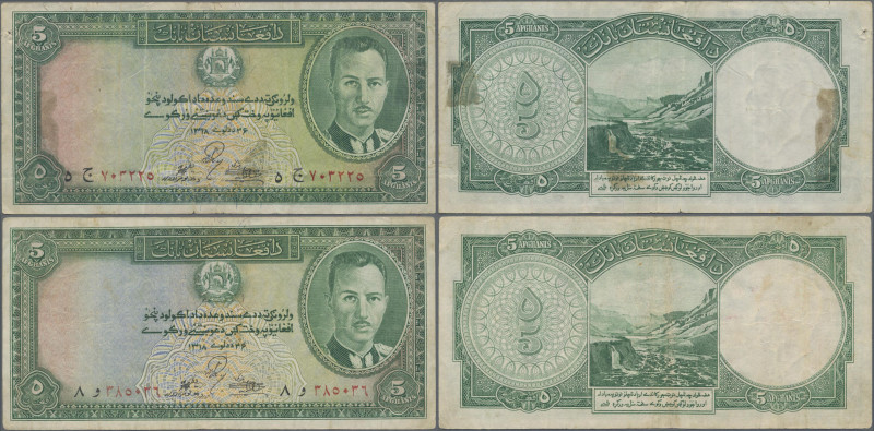 Afghanistan: Pair of the 5 Afghanis SH1318 (1939), P.22, both still in a nice or...