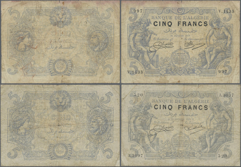 Algeria: Banque de l'Algérie, pair with 5 Francs 21st February 1918 and 5 Francs...