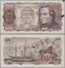Austria: Oesterreichische Nationalbank 500 Schilling 1965 Specimen, P.139s with portrait of Joseph Ressel, Specimen Note Nr. 000189, overprint and per...