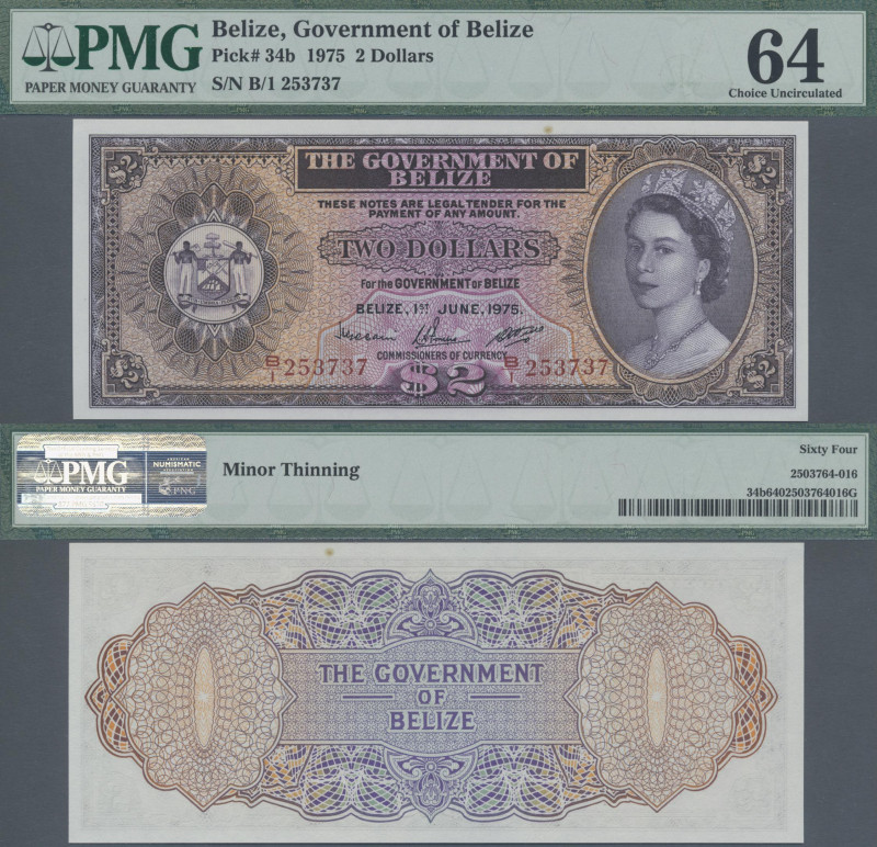 Belize: The Government of Belize 2 Dollars 1975, P.34b, tiny spot at upper margi...