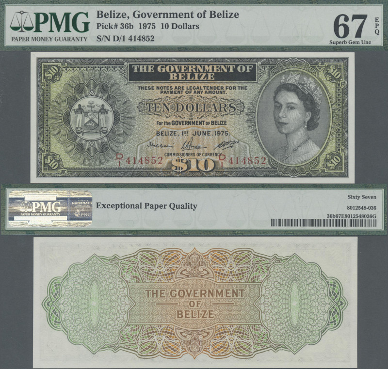 Belize: The Government of Belize 10 Dollars 1975, P.36b, PMG graded 67 EPQ. High...