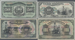 Bolivia: Very nice group with 8 banknotes comprising 50 Centavos 1902 P.91 (UNC), 1 Boliviano 1911 P.104 (F-), 10 Bolivianos 1911 P.107b (VF), 50 Boli...