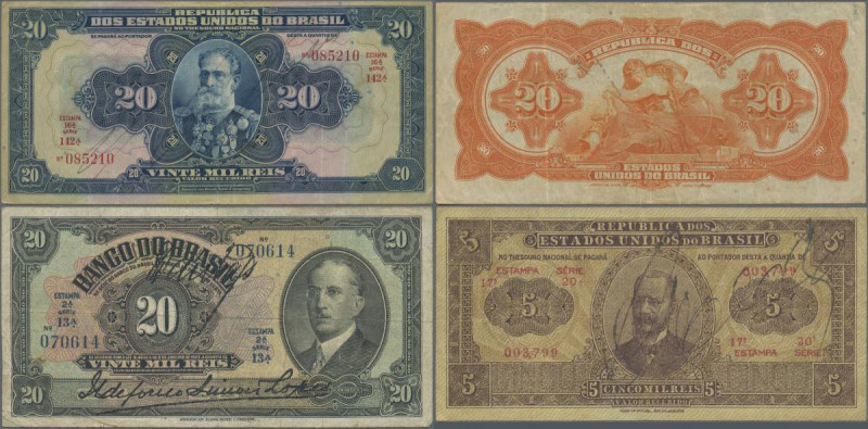 Brazil: Nice group with 3 banknotes comprising República dos Estados Unidos do B...