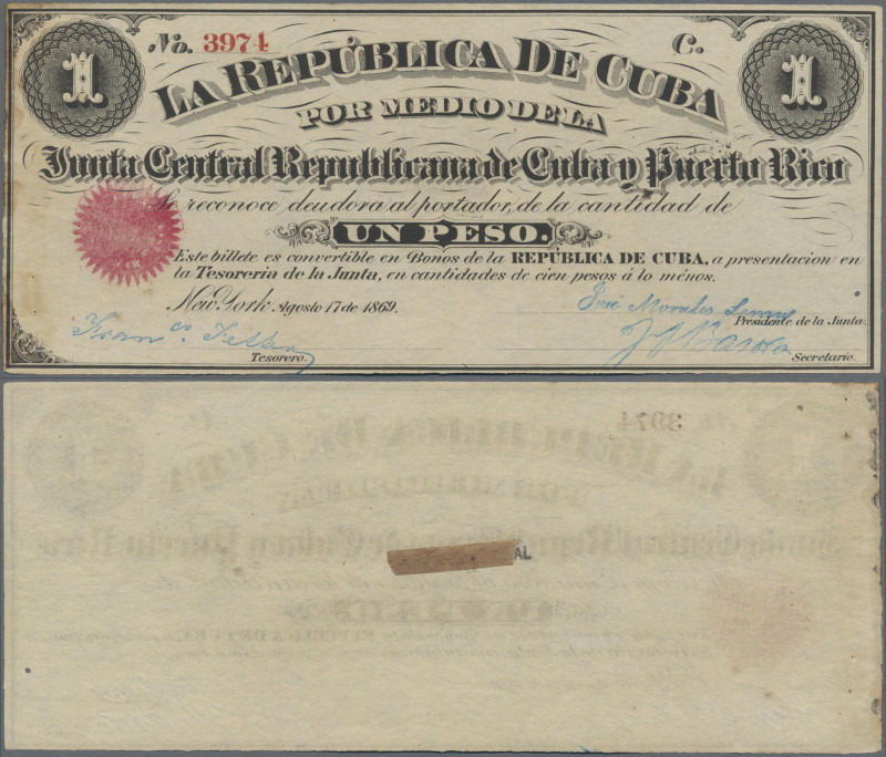 Cuba: La Republica de Cuba 1 Peso 1869, P.61, great condition for the age of the...