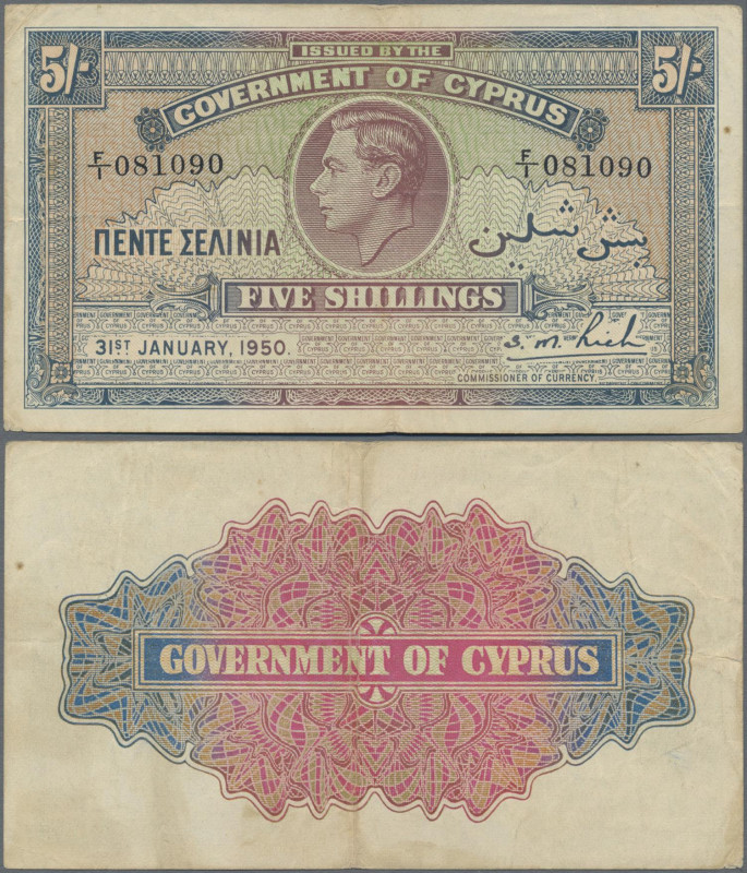 Cyprus: Government of Cyprus 5 Shillings 1950, P.22, lovely note in still nice c...