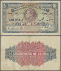 Cyprus: Government of Cyprus 5 Shillings 1950, P.22, lovely note in still nice condition, lightly toned paper and a few folds, Condition: VF.
 [plus ...