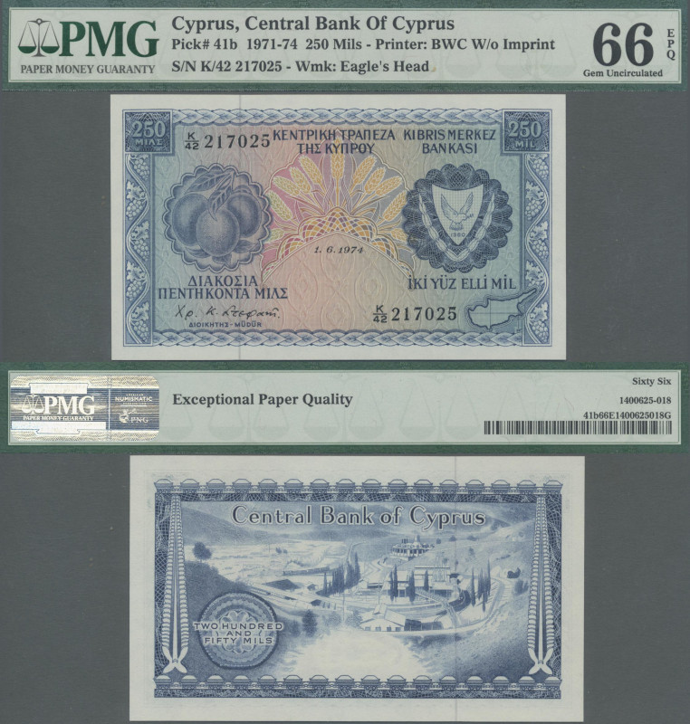 Cyprus: Central Bank of Cyprus 250 Mils 1974, P.41b, excellent condition and PMG...