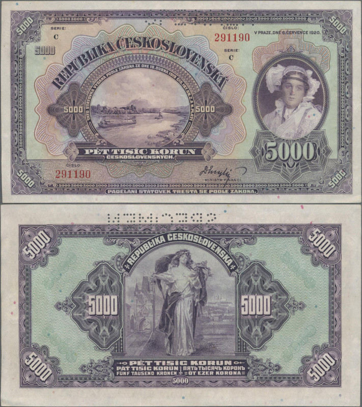 Czechoslovakia: 5000 Korun 1920 SPECIMEN, P.19s, almost perfect condition with s...