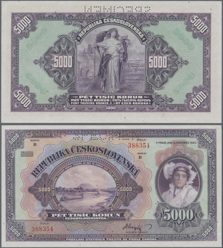 Czechoslovakia: 5000 Korun 1920 SPECIMEN, P.19s, in a perfect UNC condition and ...