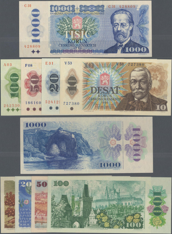Czechoslovakia: Set of 5 banknotes 1985-1989 containing 10, 20, 50, 100 and 1000...