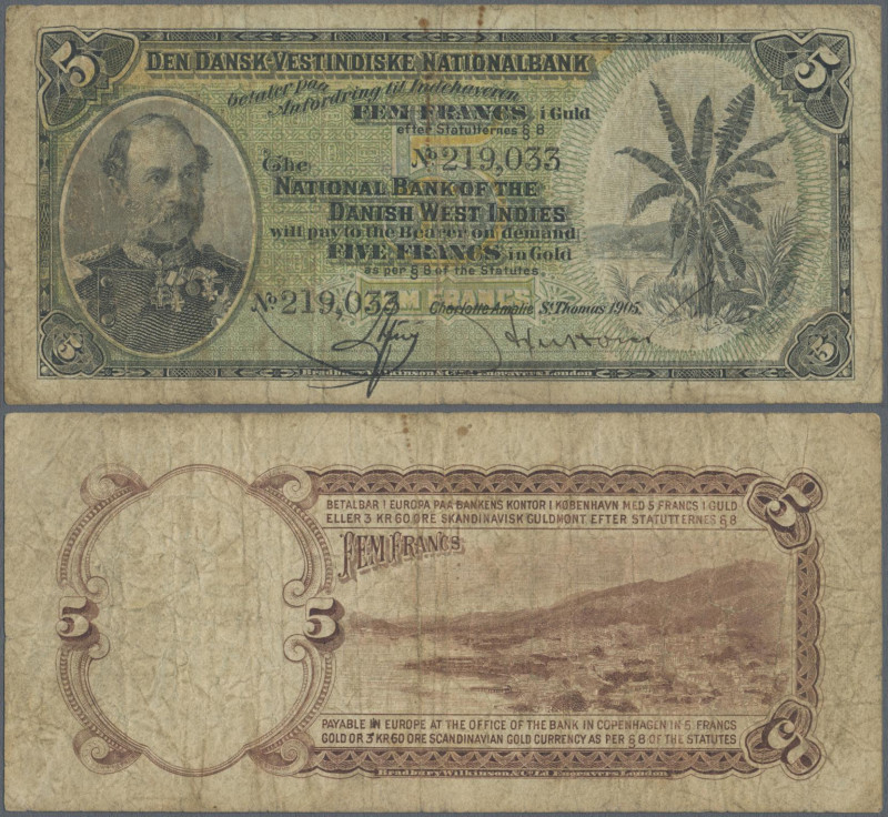 Danish West Indies: Dansk-Vestindiske Nationalbank 5 Francs 1905, P.17, as alway...