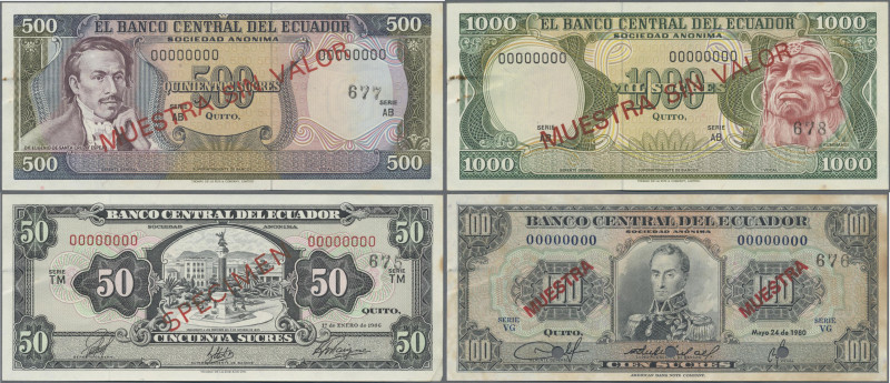 Ecuador: Banco Central del Ecuador, very nice SPECIMEN set with 7 banknotes comp...