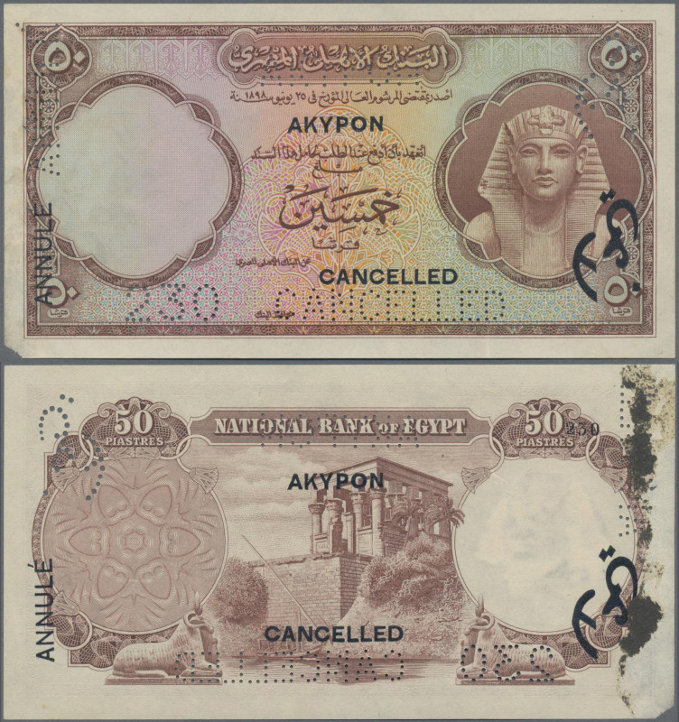 Egypt: National Bank of Egypt 50 Piastres (1952-60) SPECIMEN, P.29s, with black ...