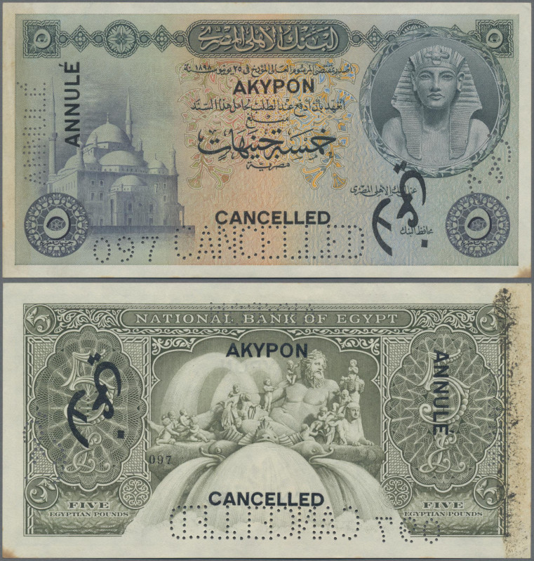 Egypt: National Bank of Egypt 5 Pounds (1952-60) SPECIMEN, P.31s, with black ove...