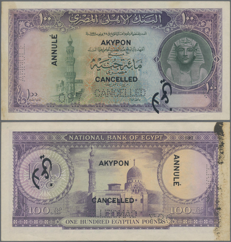 Egypt: National Bank of Egypt 100 Pounds (1952) SPECIMEN, P.34s, with black over...