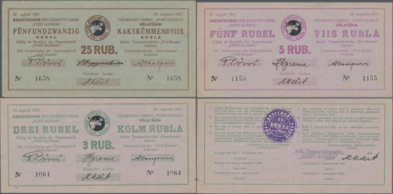 Estonia: Set of 4 different notes ZEMENTFABRIK ”Port-Kunda” containing 1, 3, 5 a...