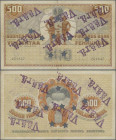 Finland: 500 Markkaa 1909, P.23 with star hole cancellation and several stamps ”VÄÄRÄ” (cancelled) on the note. Condition: F/F+
 [taxed under margin ...