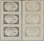 France: République Française, uncut sheet with 3 banknotes 5 Livres 10. Brumaire l'an 2ème (31.10.1793), P.A76, excellent condition with a few minor s...