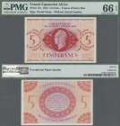 French Equatorial Africa: Caisse Centrale de la France d'Outre-Mer 5 Francs 1944 signature at left: Postel-Vinay and without serial #, P.15c, PMG grad...