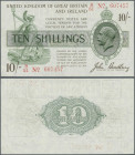 Great Britain: 10 Shillings ”John Bradbury” 1918 P. 350, T20, light center fold and light handling in paper, crisp original paper without holes or tea...