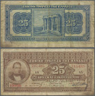 Greece: 25 Drachmai 1923, Printer Bradbury Wilkinson, London, P.71, still nice with stained, but still strong paper and several folds, Condition: F.
...
