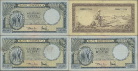 Indonesia: Bank Indonesia set with 3 banknotes 1000 Rupiah ND(1957), P.53, with minor stains, rusty spot from paper clip and some folds, Condition: F/...
