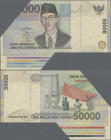 Indonesia: Bank Indonesia 50.000 Rupiah 1999, P.139a, miscut, upper left part of the note is missing, but lower frame of the paper sheet is still inta...