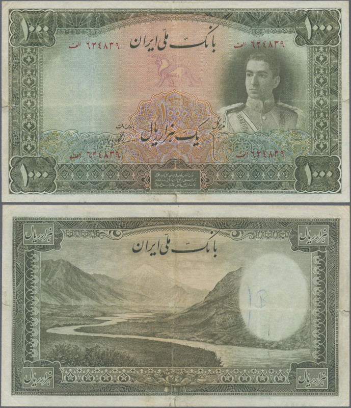 Iran: Bank Melli Iran, 1000 Rials ND(1944), P.46, repaired, still nice with larg...