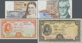 Ireland: Central Bank of Ireland, set with 5 banknotes, comprising 10 Shillings 1968 (P.63a, XF+), 1 Pound 1968 (P.64a, XF/XF+), 5 Pounds 1965 (P.65a,...