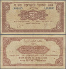 Israel: Bank Leumi Le - Israel B.M. / National Bank in Israel Ltd. 5 Pounds ND(1952), P.21, still nice condition with several folds and lightly toned ...