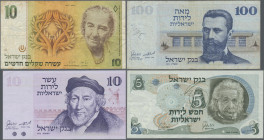 Israel: Very nice lot with 36 banknotes Bank of Israel 1968-1987 series, comprising 3x 5 Lirot (P.34a,b, VF/XF), 11x 10 Lirot (P.35a,b,c, VG to XF), 2...