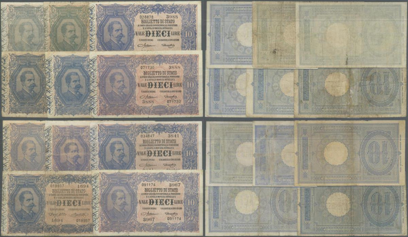 Italy: set of 11x 10 Lire 1888 P. 20, block numbers 3988, 2789, 2965, 979, 3576,...