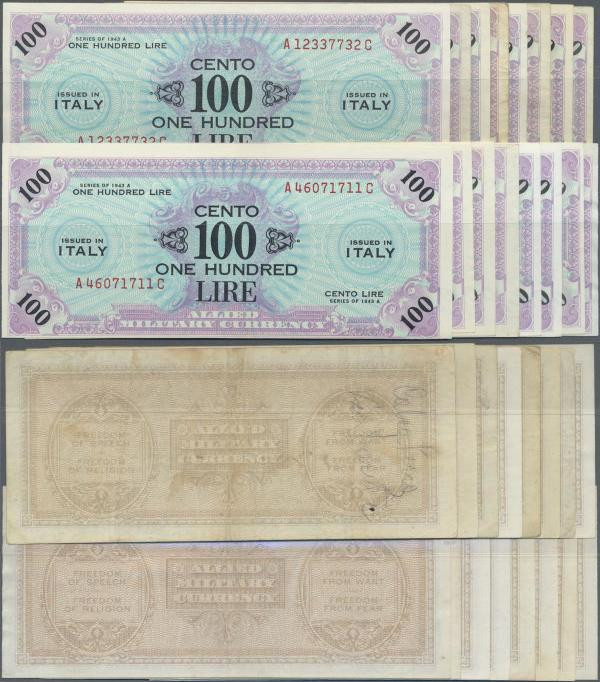 Italy: set of 16 notes Allied Military Currency 100 Lire 1943A P. M21 in conditi...