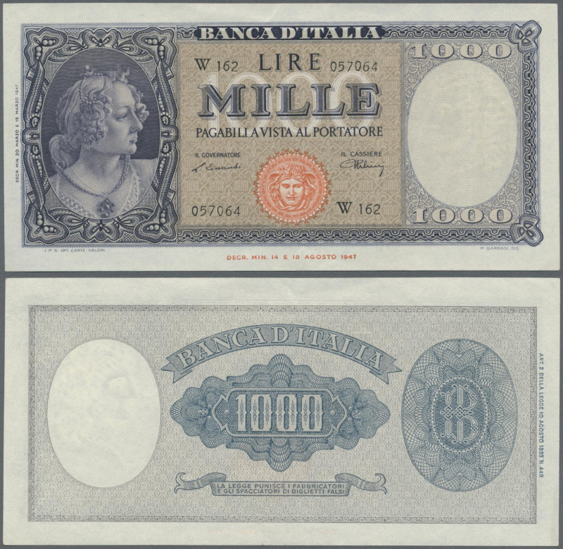 Italy: 1000 Lire 1947 REPLACEMENT letter ”W” P.83, Bi 695sp, light center bend, ...