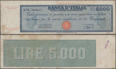 Italy: Banca d'Italia 5000 Lire 1948 with signatures: Einaudi & Urbini, P.86a, small border tears and tiny hole at center, Condition: F-/F.
 [taxed u...
