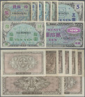 Japan: Allied Military Currency, series ND(1945), lot with 8 banknotes, comprising 10 Sen, letter ”B” (P.63, VF), 50 Sen letter ”A” (P.64, F/F+), 50 S...