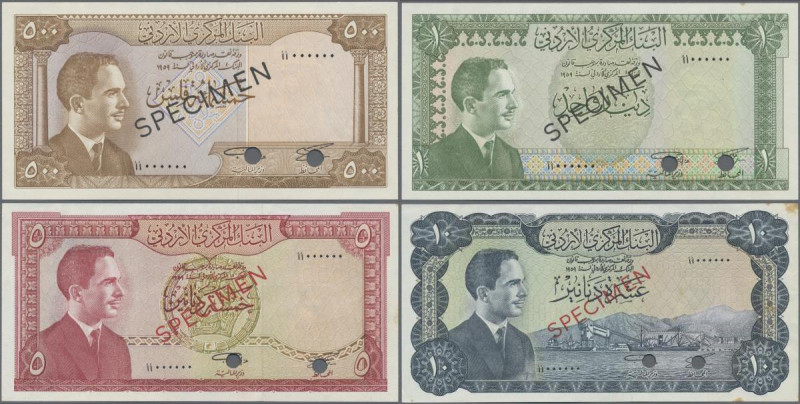 Jordan: Central Bank of Jordan set with 500 Fils, 1, 5 and 10 Dinars L.1959 (196...