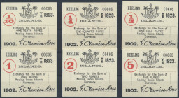 Keeling: complete set of the 1902 issues comprising 1/10, 1/4, 1/2, 1, 2 and 5 Rupees, facsimile signature of Clunies Ross. P.S123-S128, all in aUNC/U...