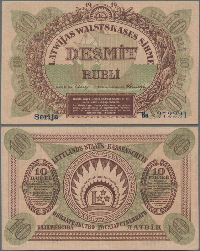 Latvia: Latvian Government Currency Note 10 Rubli 1919, Serija ”BA” and signatur...