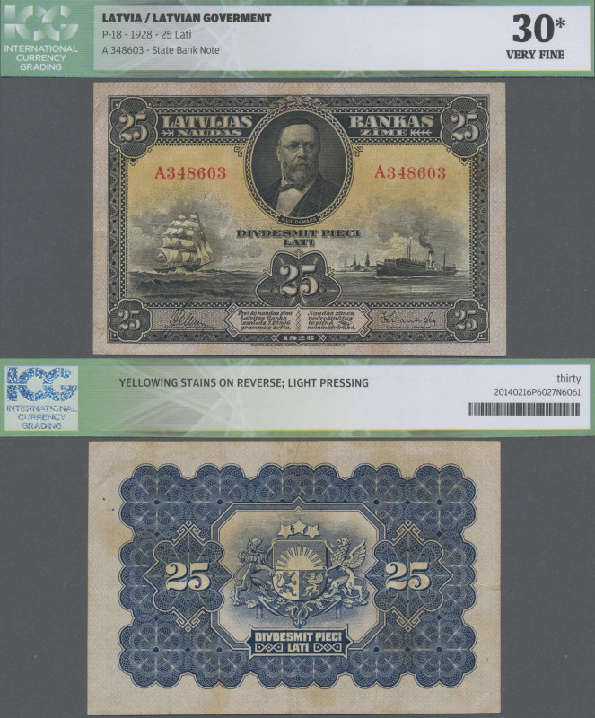 Latvia: Latvijas Bankas 25 Lati 1928, P.18, still very nice with a few folds and...