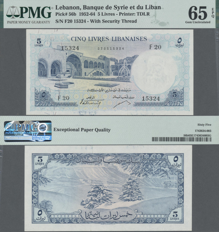 Lebanon: Banque de Syrie et du Liban 5 Livres Libanaises 1961, P.56b, PMG graded...