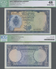 Libya: Bank of Libya 1 Pound 1963, P.25, great original shape with a few minor spots, stain at upper margin on reverse, ICG graded 48 Extra Fine +.
 ...