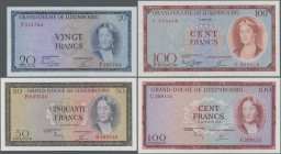 Luxembourg: Lot with 5 banknotes, comprising 10, 20, 50 and 2x 100 Francs series 1954 till 1963, P.48a-52a in XF to UNC condition. (5 pcs.)
 [taxed u...
