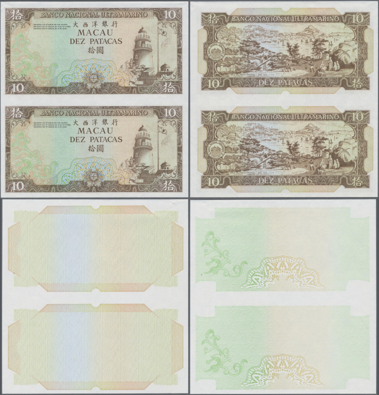 Macau: Banco Nacional Ultramarino, Macau, group of 8 uncut pair progressive proo...