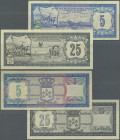Netherlands Antilles: set of 2 notes containing 25 Gulden 1972 P. 10a (aUNC) and 5 Gulden 1980 P. 15b (F+), nice set. (2 pcs)
 [plus 19 % VAT]