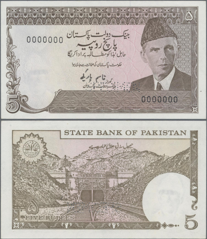 Pakistan: State Bank of Pakistan 5 Rupees ND(1984-99) SPECIMEN, P.38s with perfo...