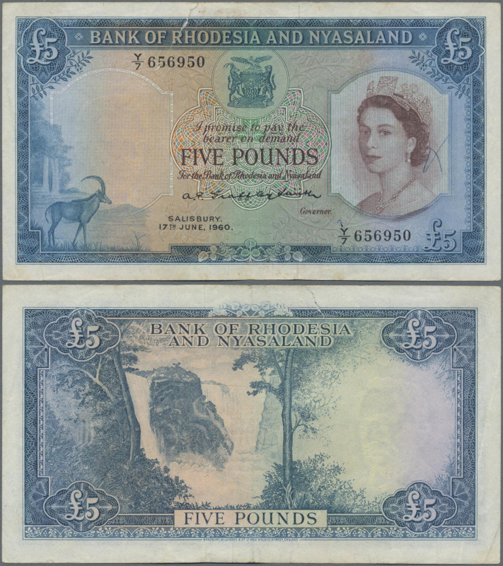 Rhodesia & Nyasaland: Bank of Rhodesia and Nyasaland 5 Pounds 1960, P.22b, still...