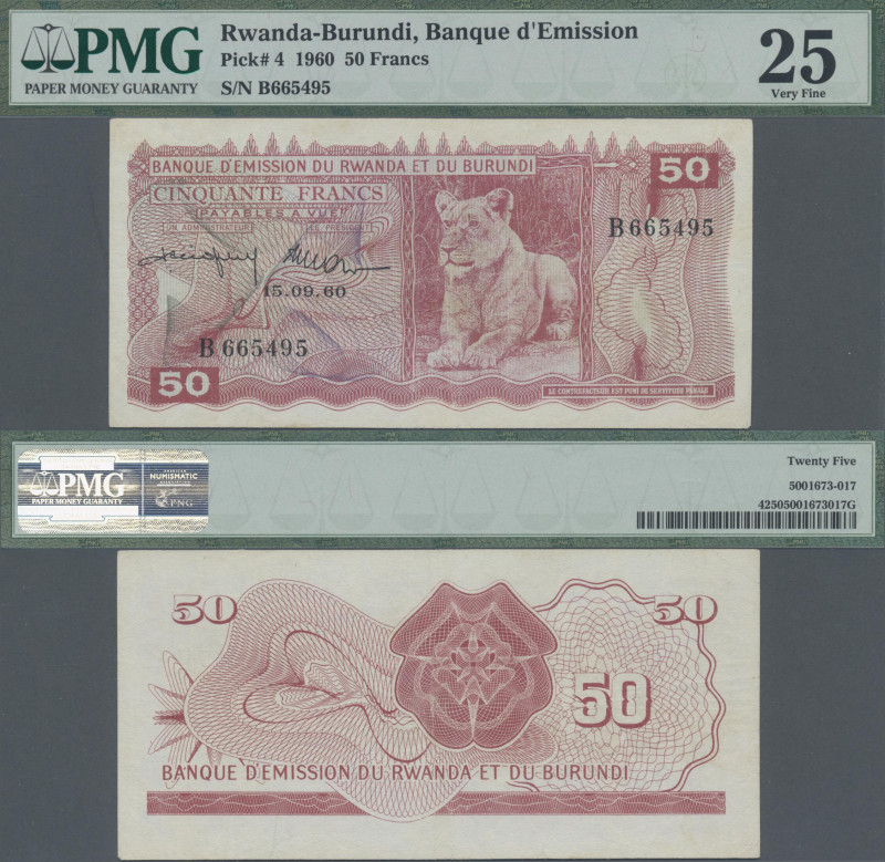 Rwanda-Burundi: Banque d'Émission du Rwanda et du Burundi 50 Francs 1960, P.4, P...