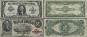 United States of America: Nice pair with 2 Dollars series 1917, signatures: Elliott & Burke, P.188 (F-) and 1 Dollar Silver Certificate, series 1923, ...