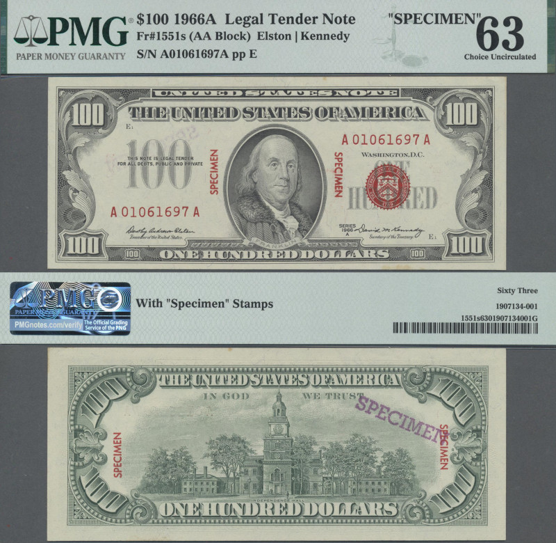 United States of America: United States Treasury 100 Dollars series 1966A with s...